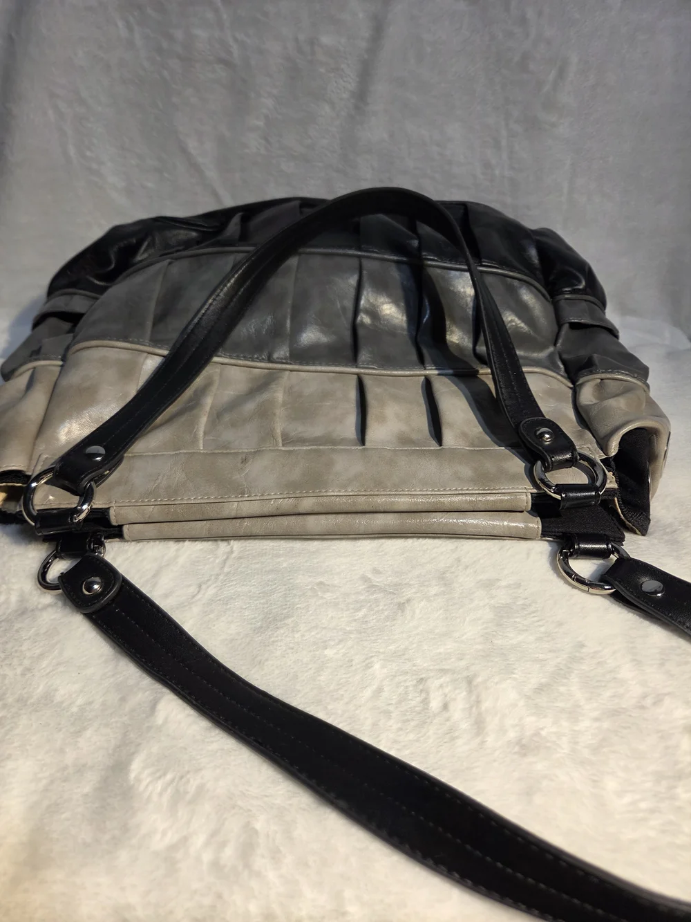 Miche Tri-Panel Pleated Shoulder Bag in Black and Gray
